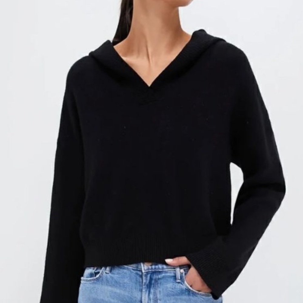 Pomander Place Black Hooded Cropped Sweater | Cozy Knit Hoodie | Size XXL